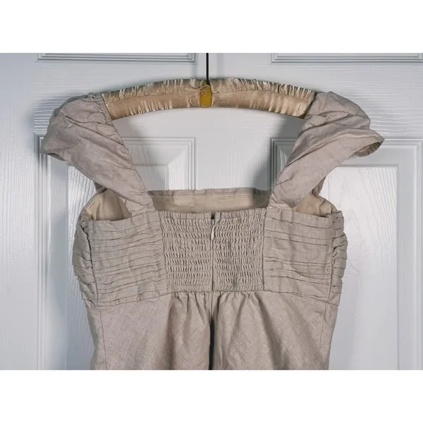Abercrombie Linen Emerson Mini Dress Medium Tall Beige Preppy Coastal Resort - Image 7