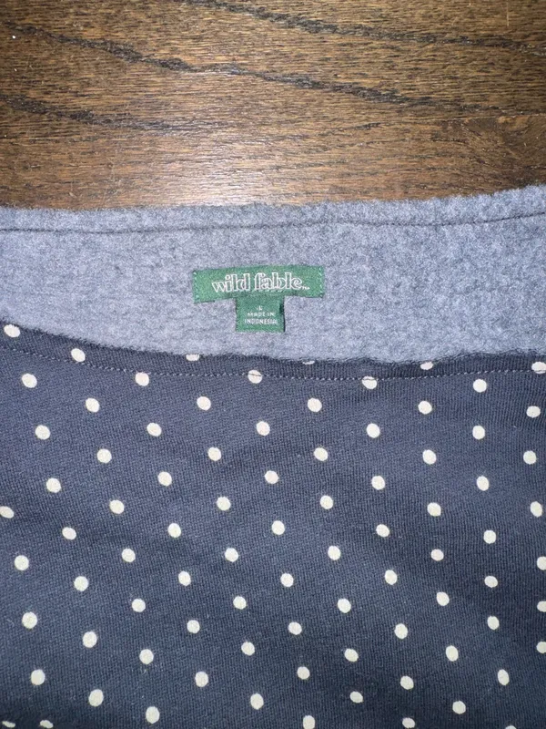 Navy blue polka dot off the shoulder crewneck - Image 2