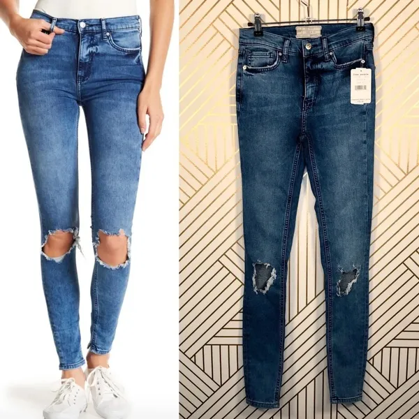 Free‎ People Busted Knee Skinny Jeans in Turquoise - Image 2