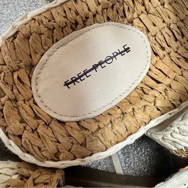 Free People FP Roma Raffia Slip On Ankle Strap Platform Sandals Tan White 8 - Image 9