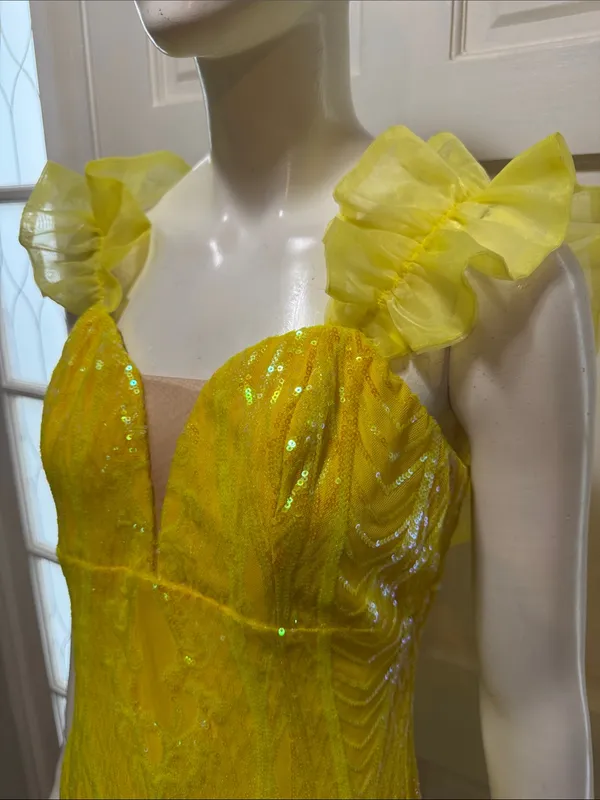 Banjul Yellow Sequin Ruffle Strap Mini Dress - Image 5
