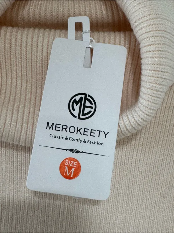 MEROKEETY NWT Light Pink Oversized Ribbed Turtleneck Sweater M - Image 4
