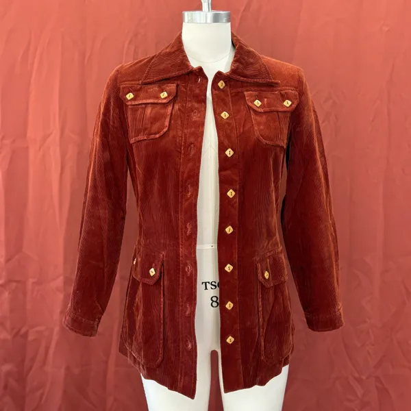 Vintage 70s Rust Corduroy Safari Field Jacket - Image 6