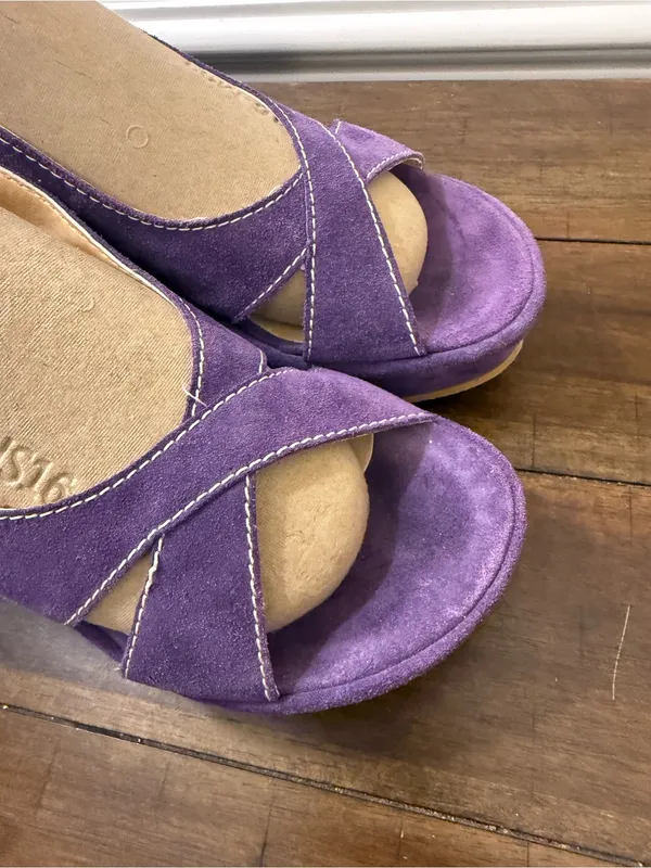 Sundance Purple Suede Slingback Wedge Sandals size 36 - Image 8