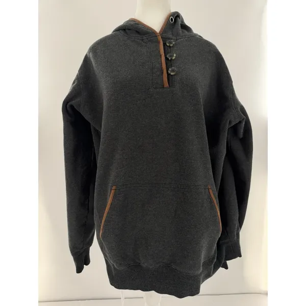 Ariat Real Elevated Hoodie Women’s Sz XL Fleece Leather Trim Henley Sweatshirt - Image 3