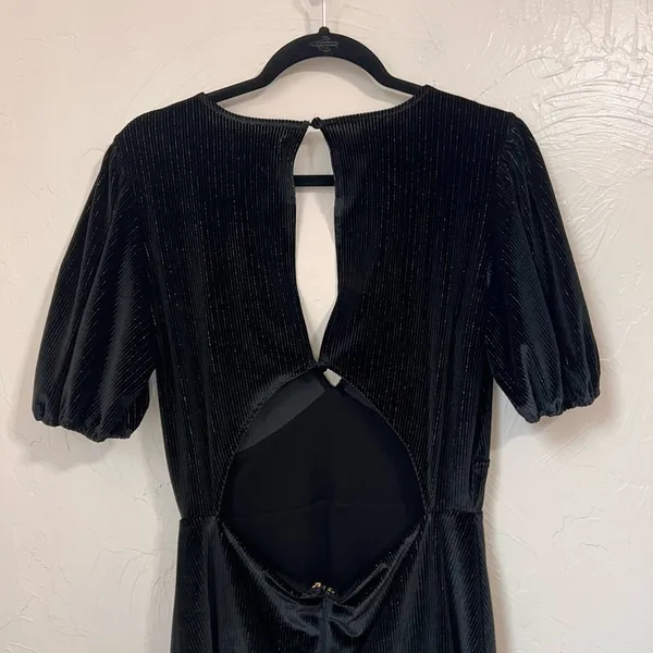 L*Space velvet metallic stripes black puff sleeve mini dress size Large - Image 8