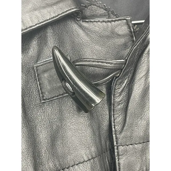 Vintage 90S‎ Black Leather Fields Coat Mens XL toggle Closure, Leather Jacket - Image 8