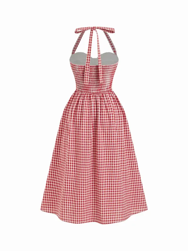 Cider Red Gingham Halter Midi Dress - Image 3