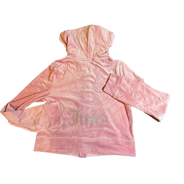 Juicy Couture Pink Velour Rhinestone Logo Zip Up‎ Hoodie Sweatshirt Large Y2K - Image 3