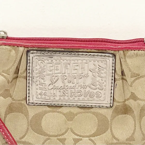 Coach Poppy Jacquard Monogram Signature‎ Small Wristlet Beige Pink Zip Pouch Bag - Image 2
