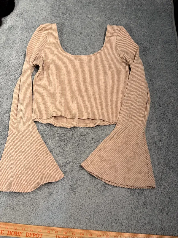 Altar’d state Ribbed Scoop Neck Bell Sleeve Top - Blush Pink medium cropped - Image 4