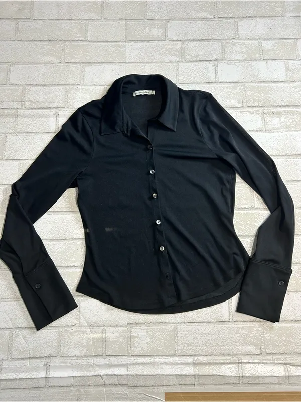 Abercrombie & Fitch Black Mesh Button-Front Long Sleeve Shirt Size Small - Image 5