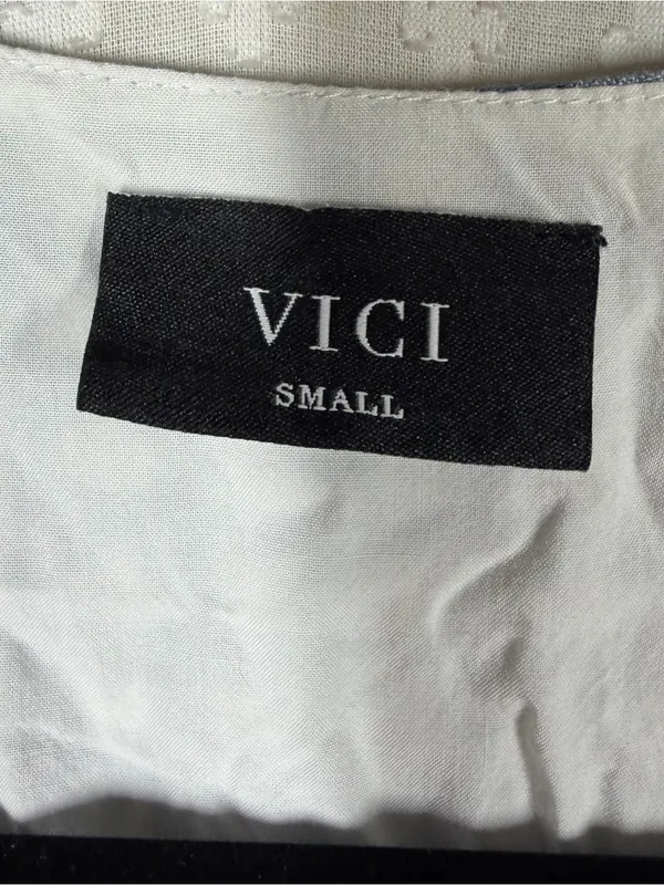 Vici Blue White Gingham Flare Long Sleeve Cropped Top - Image 2