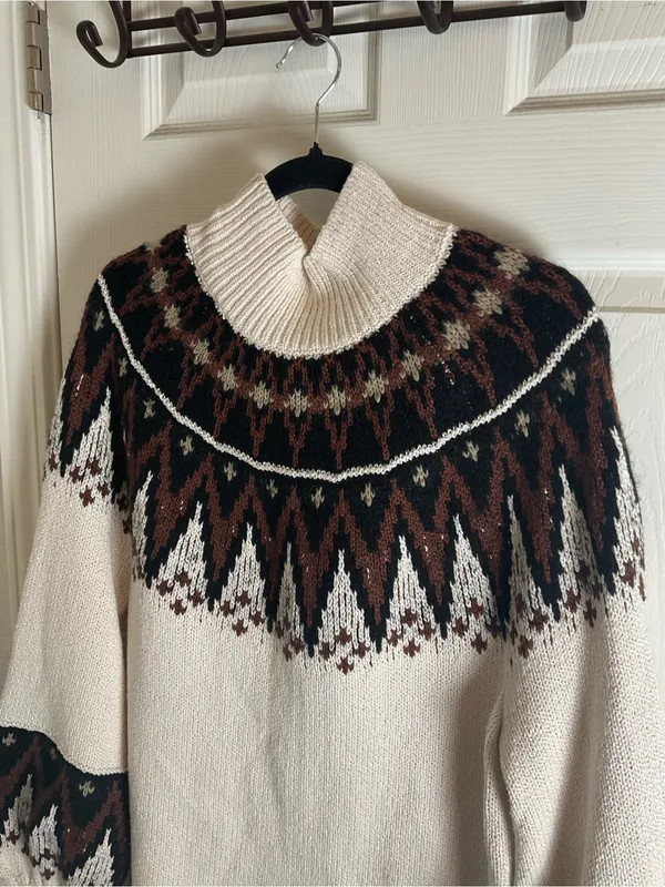 Free People Scotland Fair Isle Balloon Sleeve Mock Neck Sweater Dress M - Image 9