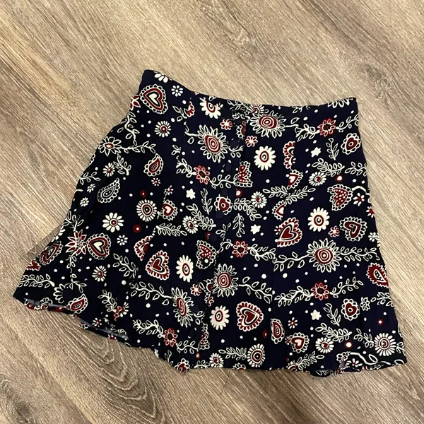 Vintage Y2k 90s mini skirt boho floral hearts button front high waisted small - Image 3