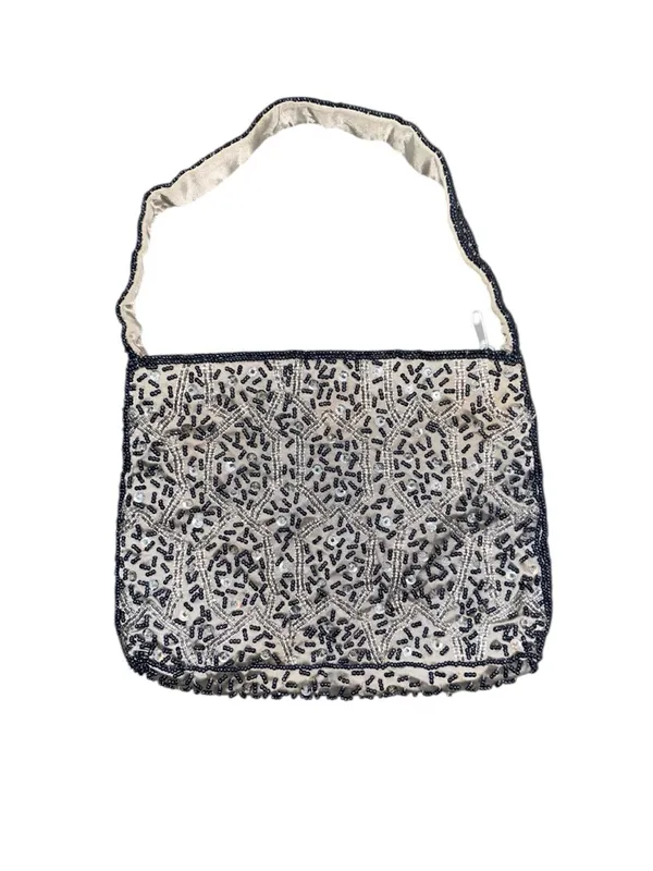 Vintage 90s Hillard& Hansen satin beaded evening bag formal purse prom black tie - Image 9