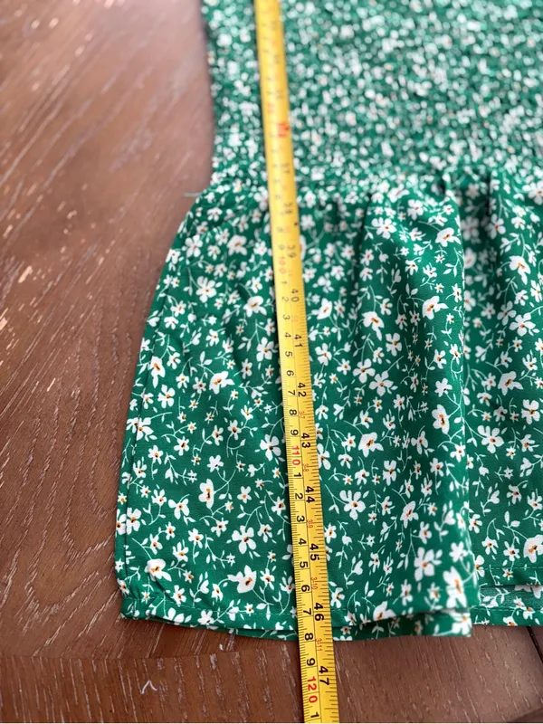 PRETTYGARDEN Green Floral Midi Dress with Smocked Bodice and Puff Sleeves - Image 6