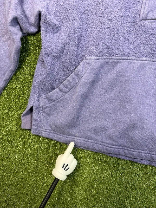 REI Co-Op Purple‎ Terrycloth 1/2 Button Pullover Cropped Sweatshirt Mock Neck S - Image 3
