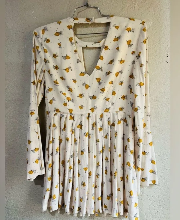 Free People Teagan Floral Mini Dress Cut Out Yellow Floral Bell Sleeve Boho 10 - Image 7