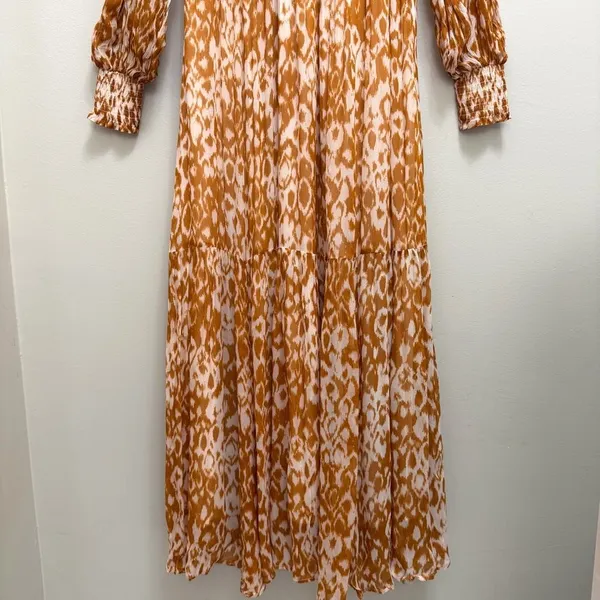 NWT Anthropologie Odetta Ruffled V Neck Maxi Dress Leopard Orange Size XS - Image 8