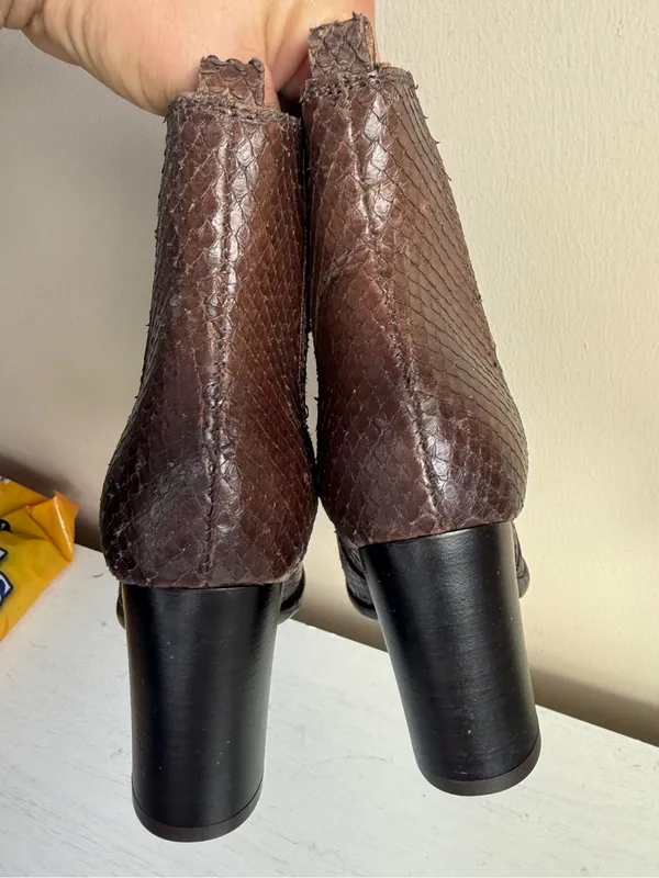 Firenze New Size 6 M 36 Brown Reptile Textured Leather Pointy Toe Boots Booties - Image 4