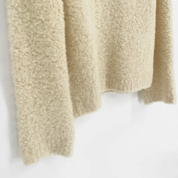 COS Fuzzy Crew Neck Sweater Wide Sleeve Side Slit Ivory Women's S - Image 3