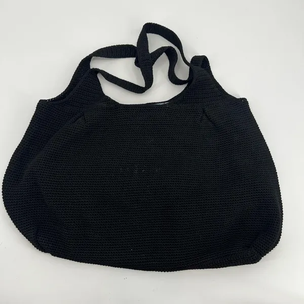 The Sak black crochet shoulder bag woven waffle knit fun interior outer zipper - Image 2
