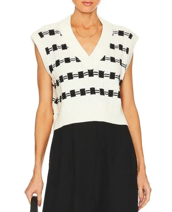 L’Academie - Danelea Cropped Sleeveless Vest in Ivory & Black - Image 5