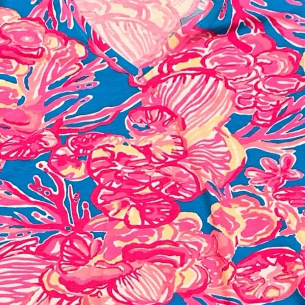 Lilly Pulitzer Michelle Cap Sleeve Vneck Tshirt Cotton Stretchy Pink Blue Top S - Image 5