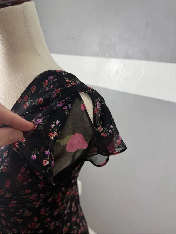 Black Floral V-Neck Maxi Dress with Pink Roses Reversible small-medium - Image 8