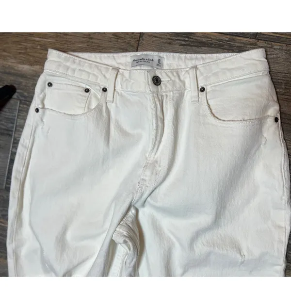Abercrombie & Fitch High Rise Mom Jean Curve Love White Distressed Ripped 30/10R - Image 3