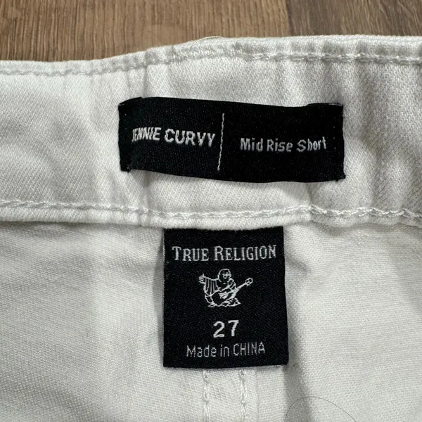 True Religion White Denim Jennie Curvy Mid Rise Shorts Cotton Womens Size 27/4 - Image 5
