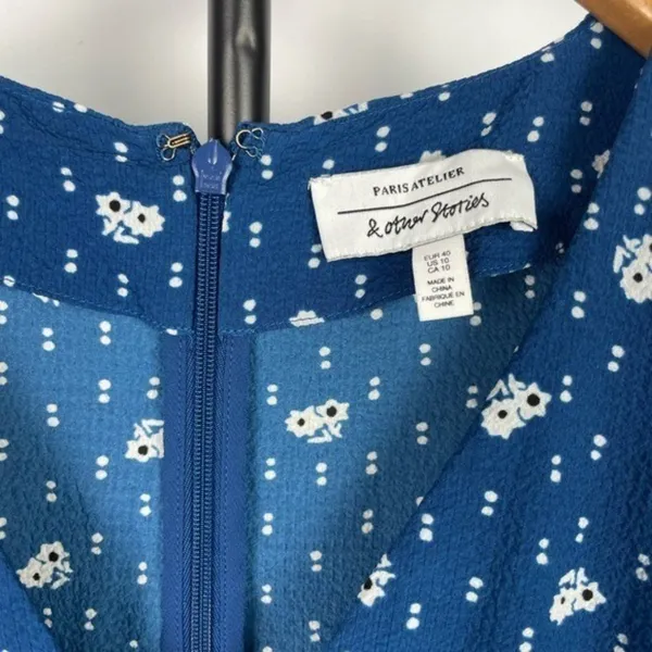&‎ Other Stories Blue Floral Short Sleeve Lined A-Line Dress Size 10 - Image 3