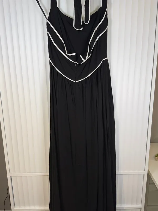 White Closet Black White Linen Blend Halter Neck Maxi Dress Small NWT - Image 5