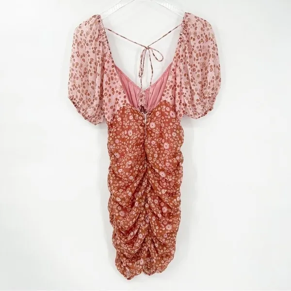 NEW Free‎ People Tessa Floral Ruched Bodycon Mini Dress Women's Size XS Coquette - Image 3