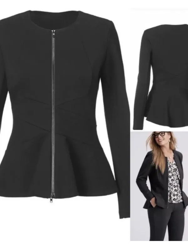 CAbi Crisscross Black Peplum Zip-Front Women's Jacket - Image 2