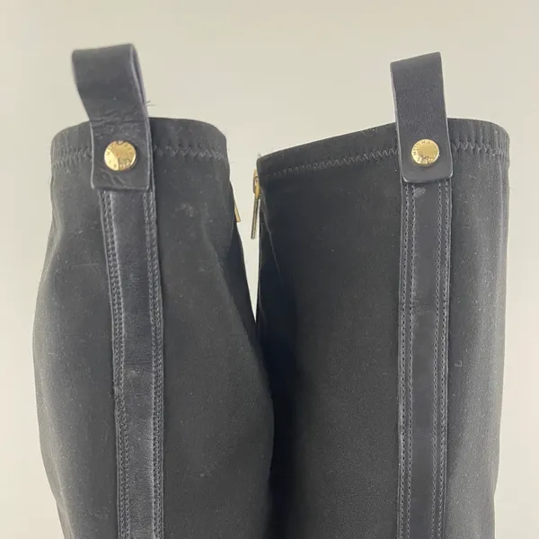 Michael Kors Black Leather Gold Hardware Buckle Arley Knee High Riding Boots - Image 9
