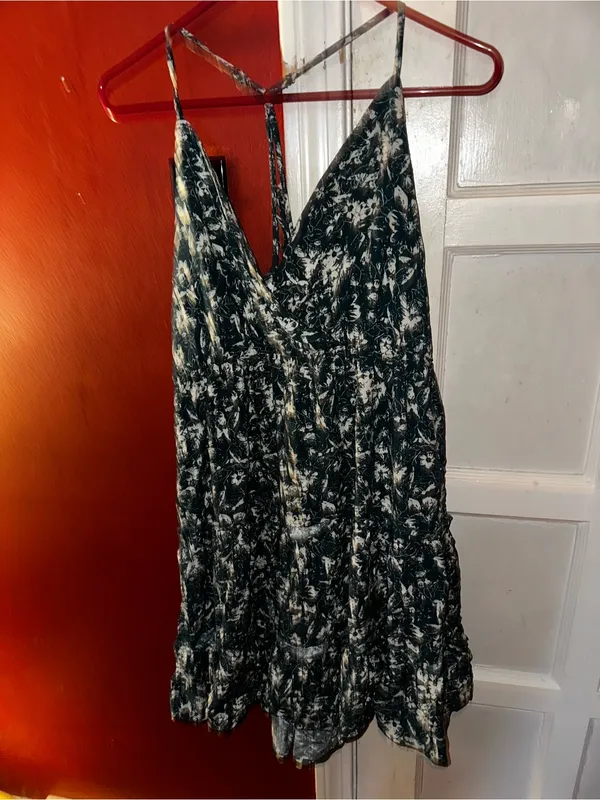 Maurices Teal Floral Tiered Mini Dress V-Neck Strappy Sundress Size Medium - Image 4