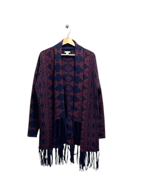 Caslon Southwestern Print Fringe Cardigan Navy Blue Size L Western Coastal Boho - Image 2