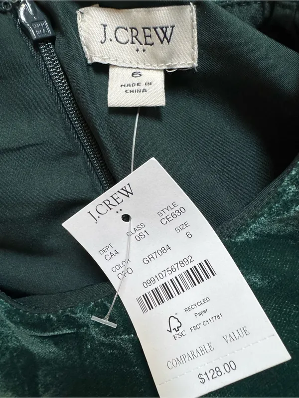 J. Crew Dark Green Velvet Sleeve Shift Dress -NWT - Image 5