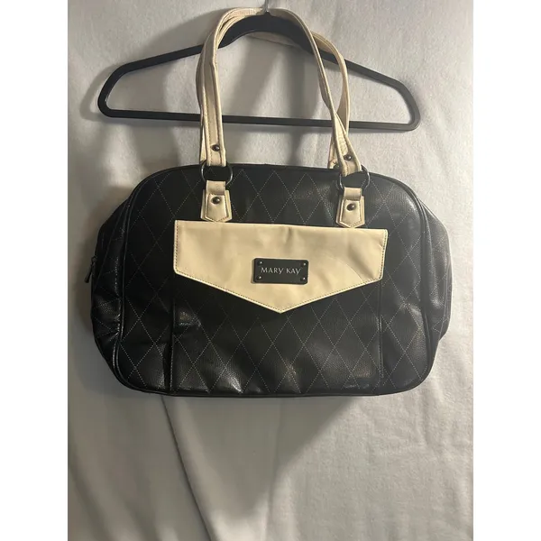 Mary Kay‎ Black Quilted Travel Tote Bag Cream Trim Consultant Organizer Damask - Image 10