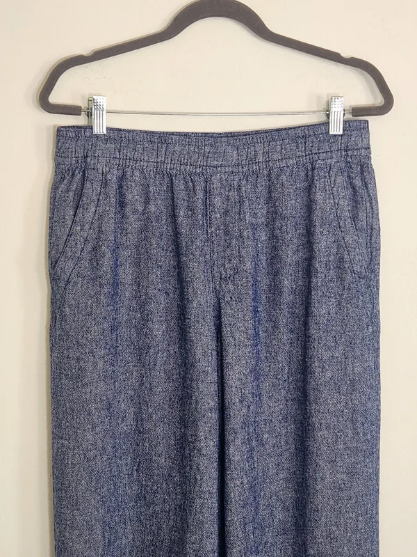 Old Navy Blue Linen Blend High Rise Cropped Wide Leg Pants Size Medium - Image 2