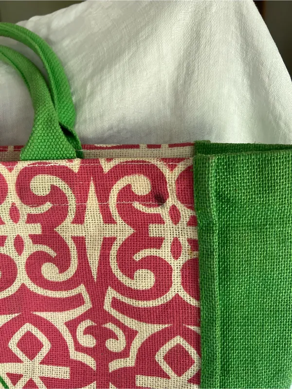 Masters Pink & Green Patterned Tote Bag with Yellow Logo - Image 5