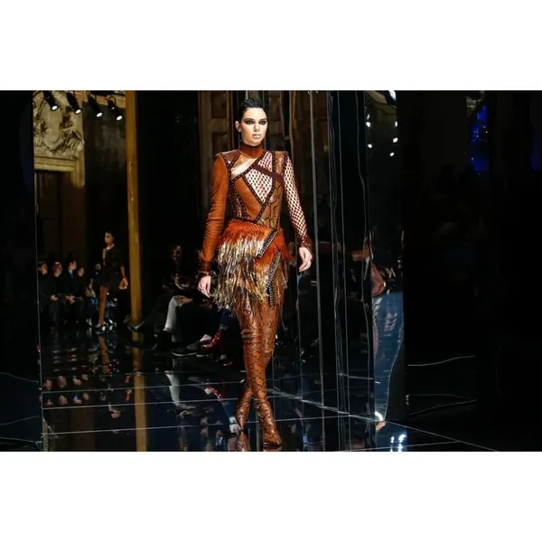 Balmain F17 Runway Skirt Brown Tribal Lamb Leather Fringe Brass Kendall Jenner - Image 3