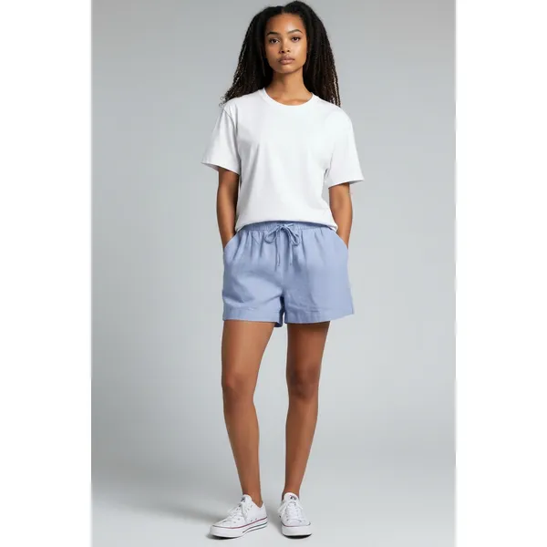 Gap Womens Pull On Shorts Size L Blue Linen Blend 4" Inseam Beach Summer Coastal - Image 4