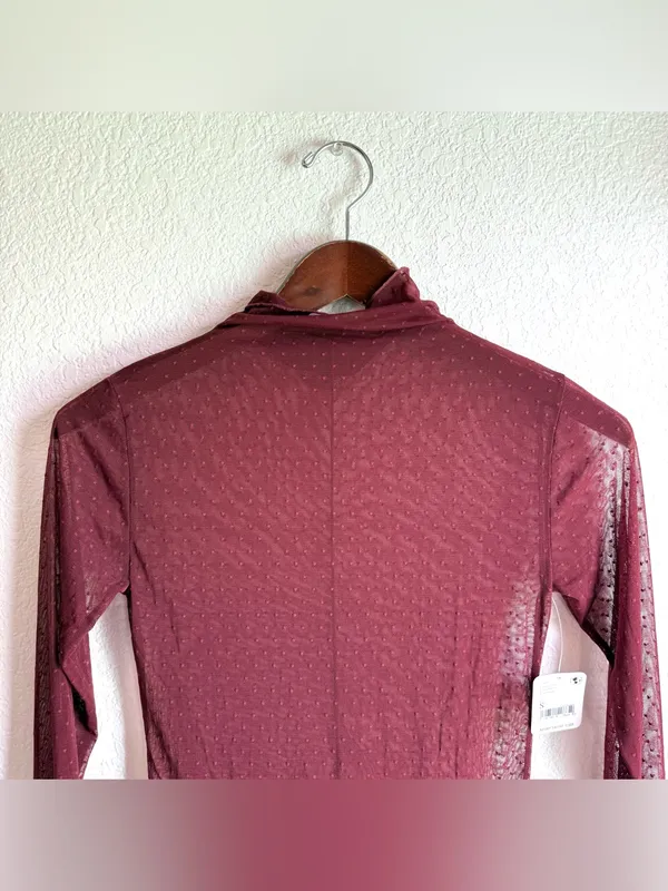 NWT Free People Womens Shirt Sheer Dotted Long Sleeve High Neck Size Small - Image 3