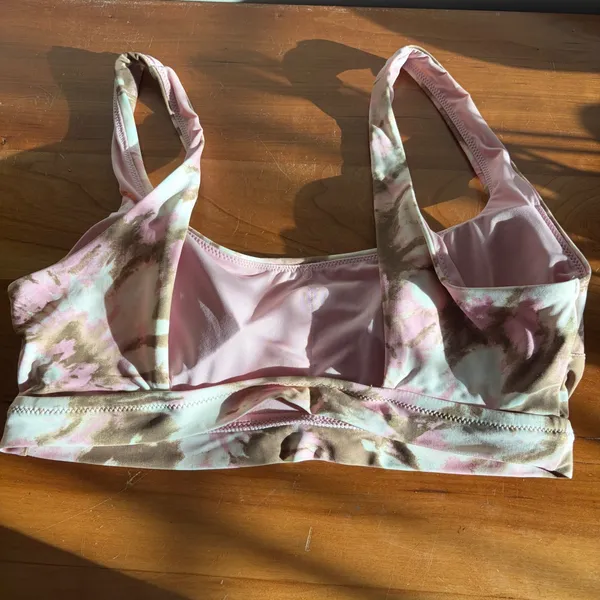 Aerie Tie Dye Sports Bra Pink Brown Scoop Neck Racerback Yoga Top Women Large‎ - Image 4