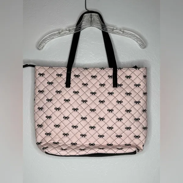 Luv Betsey By Betsey Johnson Pink Black Large Bag Bows Tote Quilted Y2K‎ Quirky - Image 2