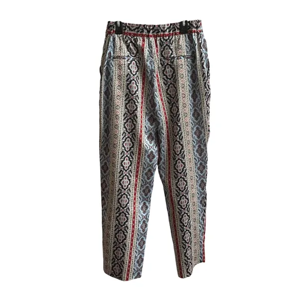 Zara Tapered Pants Womens XS Blue Red Boho Paisley Geometric High Rise Trousers - Image 4