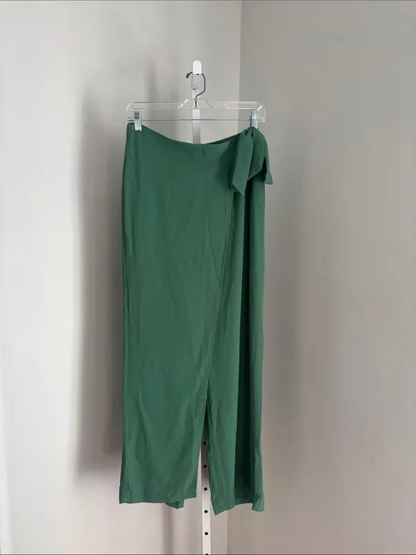Halara High Waist Tie Side Wide Leg Work Pants Wrap-Front Pants Olive Green Sz M - Image 7